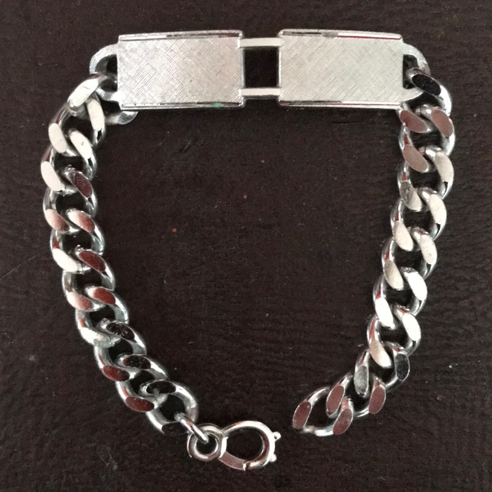 VTG Mens Nickel Silver Curb Chain ID Bracelet 8.5”